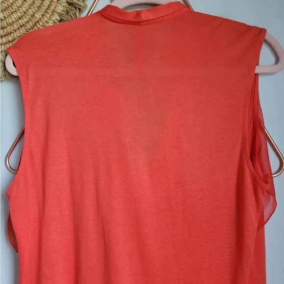 Karen Millen, NWT Orange Red Tie Neck Silk Jersey Knit Sleeveless Top Size 10 - Picture 5 of 8
